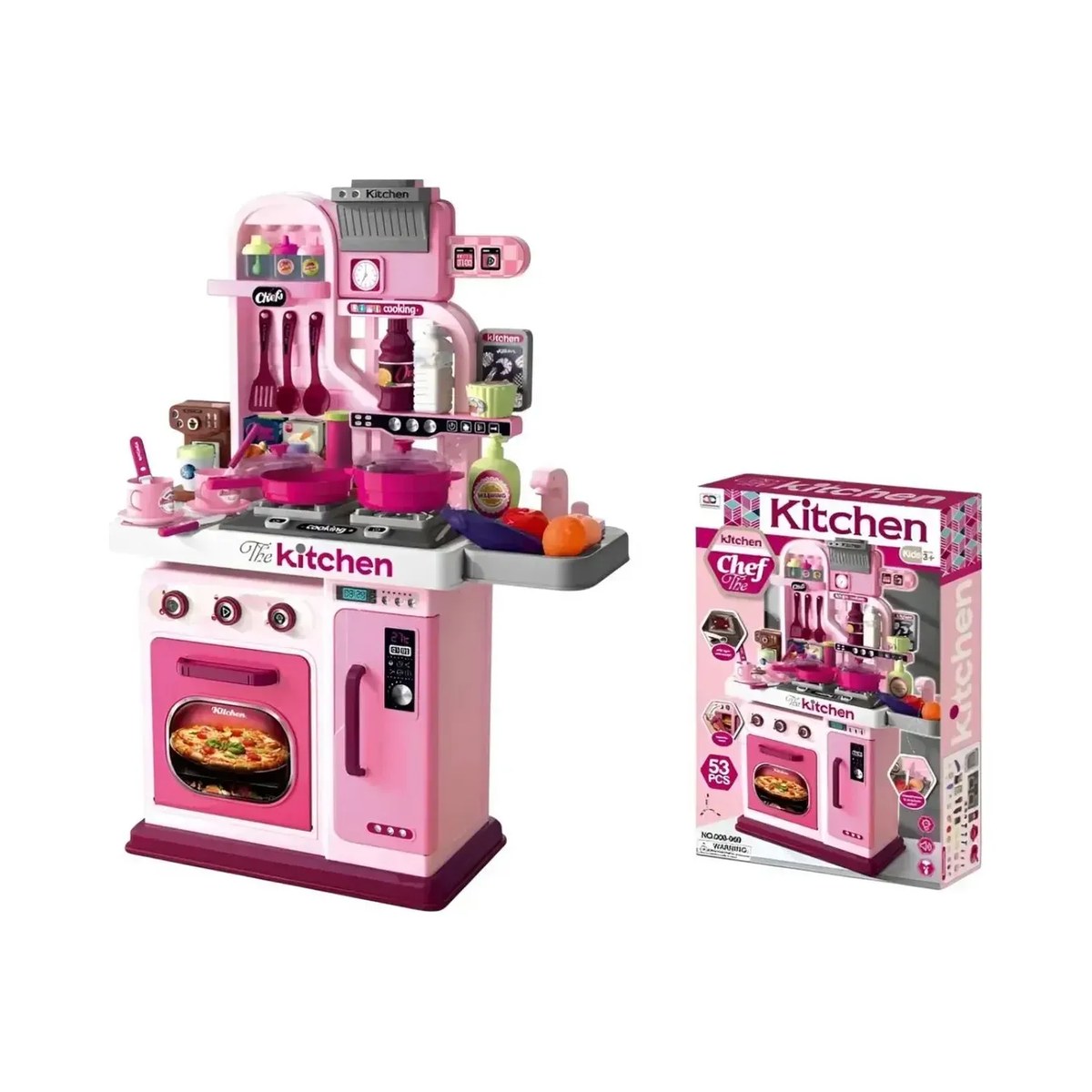 Cocina de Juguete Infantil 53 Piezas con Luz, Sonido, Horno, Nevera y Grifo con Agua Real - Rosada 4