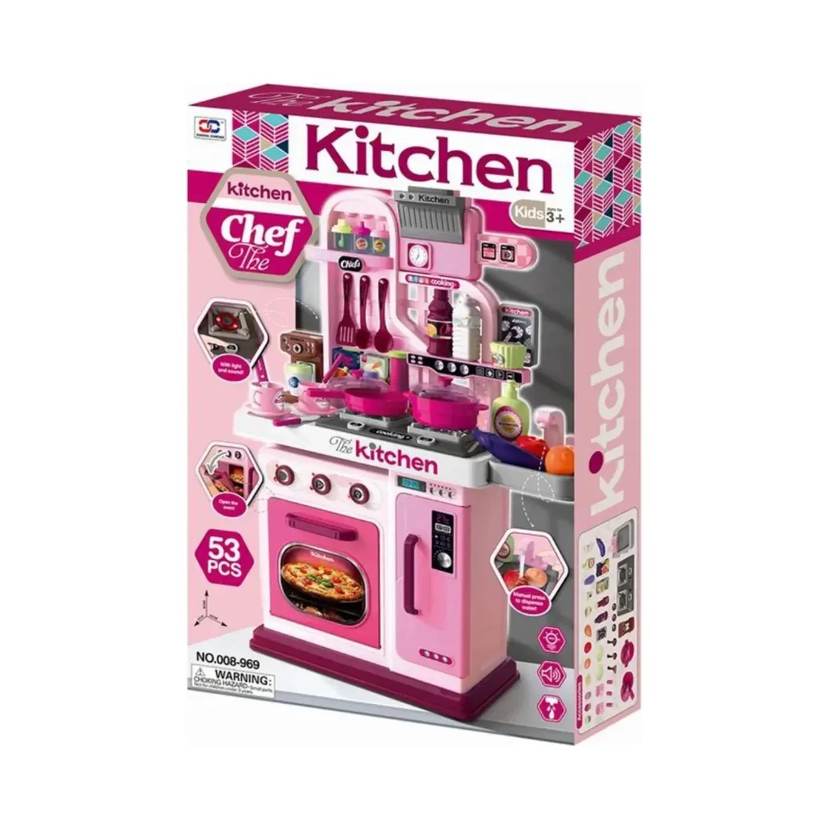 Cocina de Juguete Infantil 53 Piezas con Luz, Sonido, Horno, Nevera y Grifo con Agua Real - Rosada 5