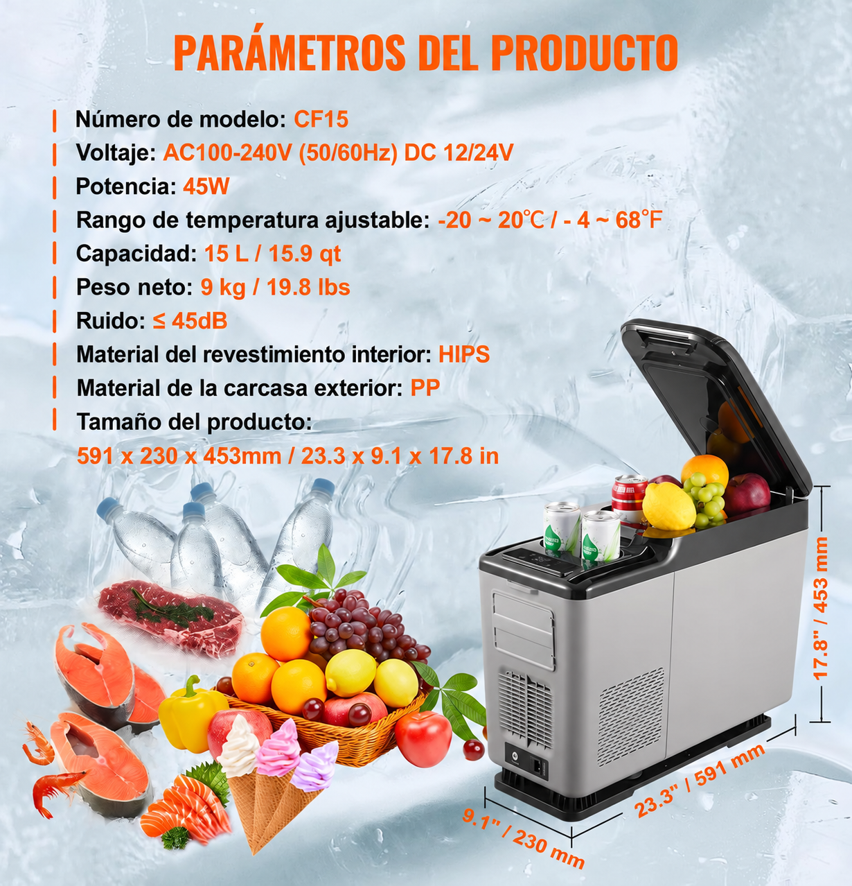 VEVOR Refrigerador para Auto, Refrigerador de Brazo de Coche de 12 Voltios, Refrigerador Portátil de 15 L  3