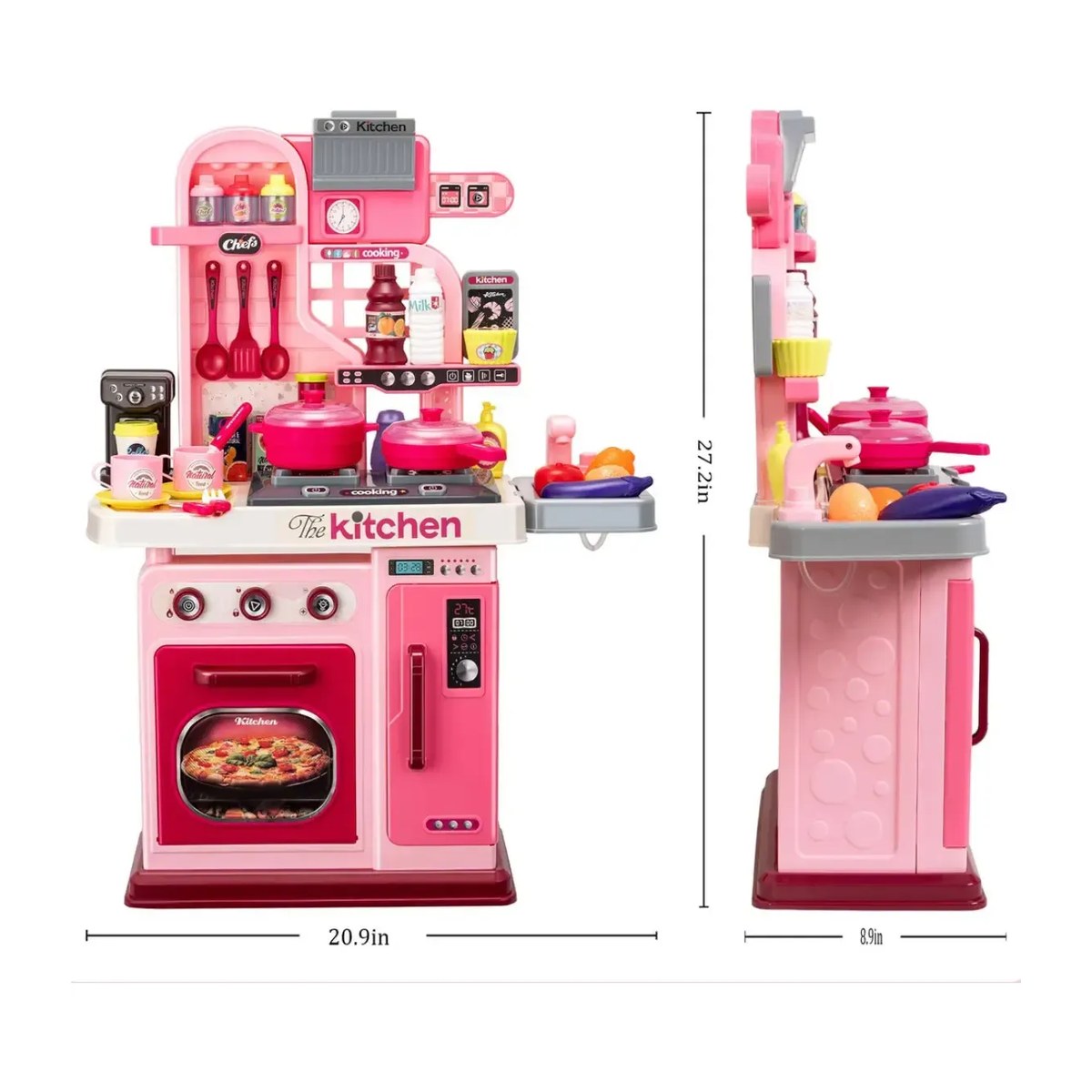 Cocina de Juguete Infantil 53 Piezas con Luz, Sonido, Horno, Nevera y Grifo con Agua Real - Rosada 3