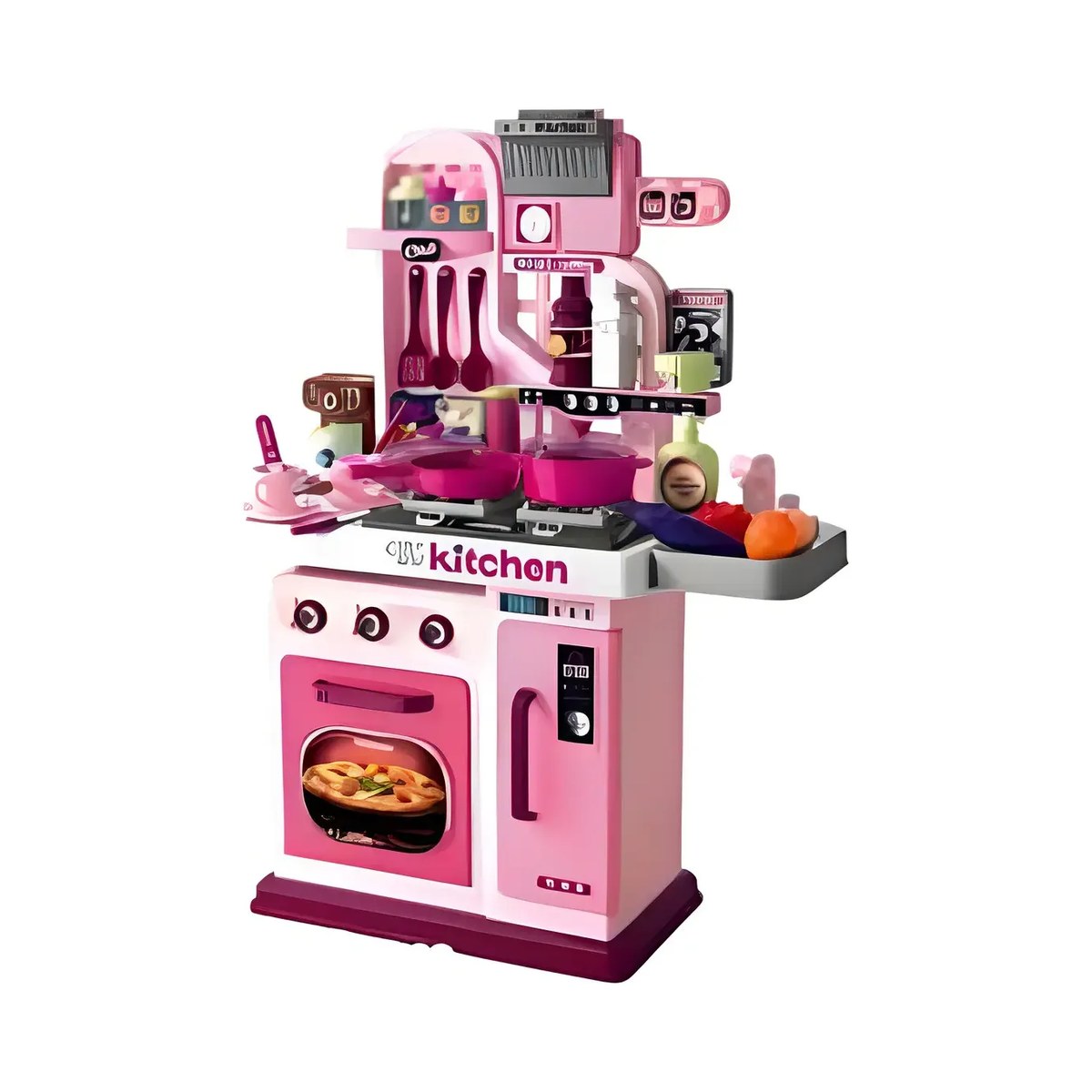 Cocina de Juguete Infantil 53 Piezas con Luz, Sonido, Horno, Nevera y Grifo con Agua Real - Rosada